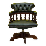 Chesterfield Revolving Captain's Chair with Green Leather Upholstery