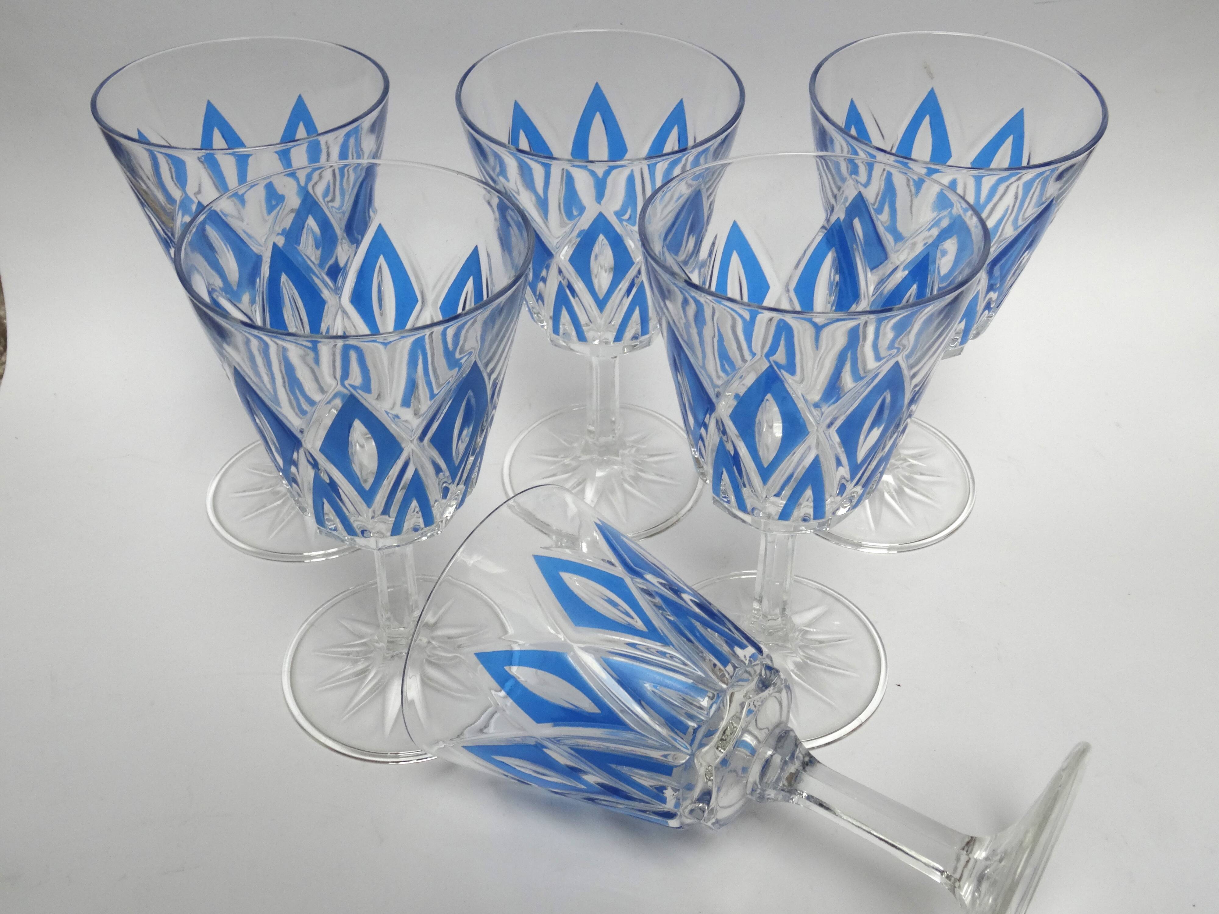 6 water glasses VMC Reims Harlequin blue