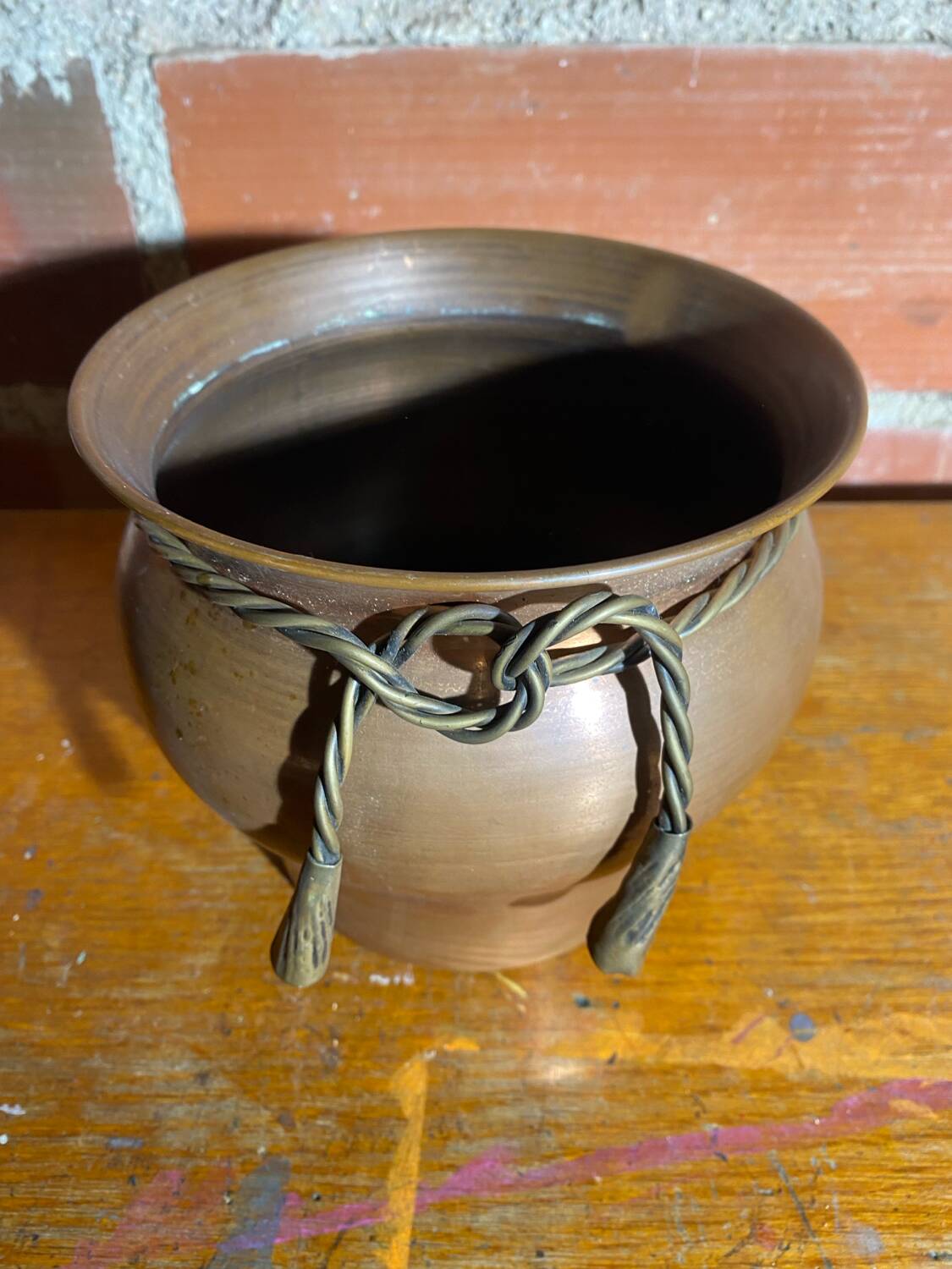 Antique Jean Paul THEVENOT Copper & Brass Planter Made in France Vintage