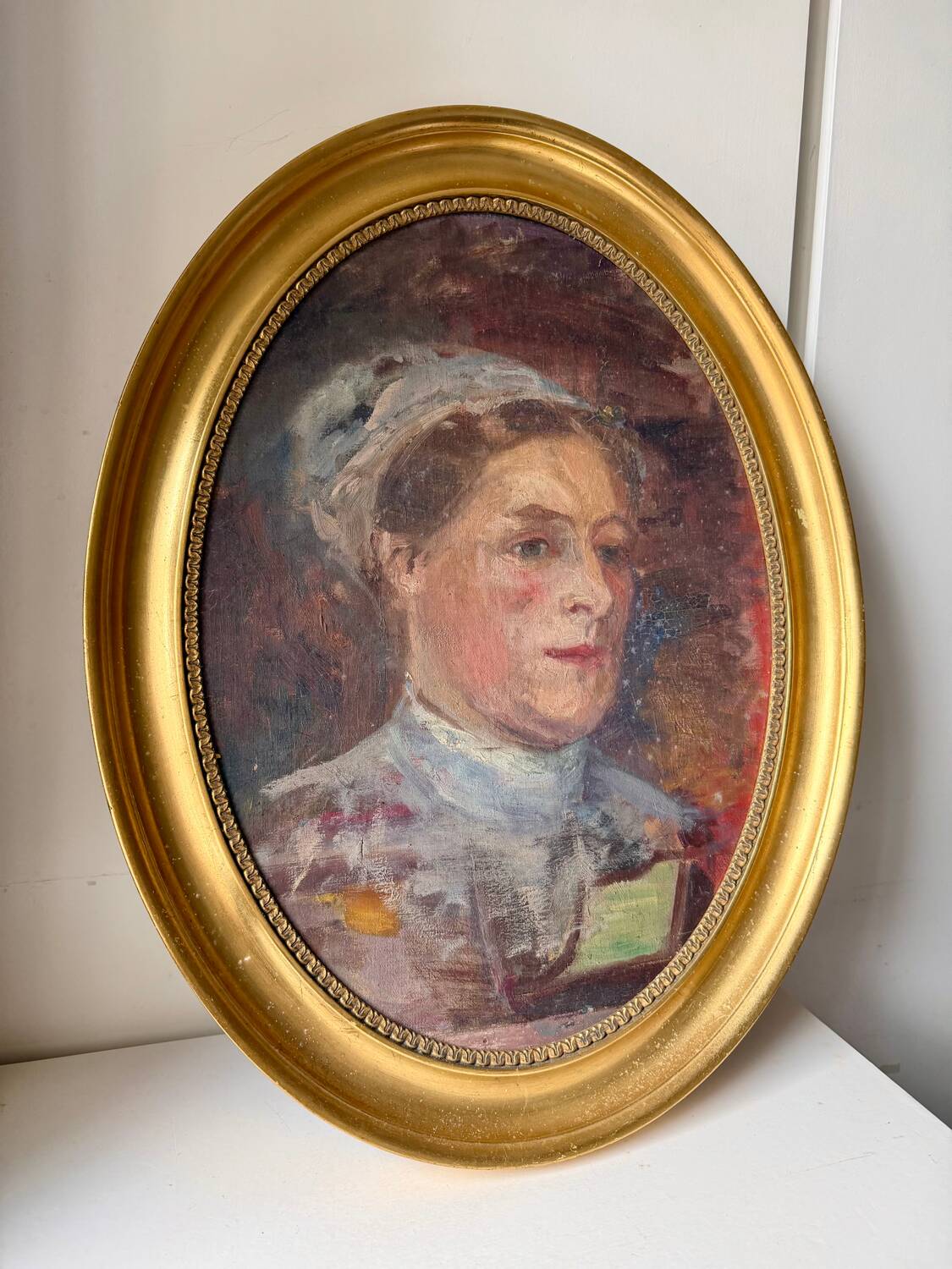 Antique Portrait Oil Painting With Wooden gilded frame 58cm x 45cm