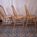 3 chaises style Ercol Windsor orme vintage 1980