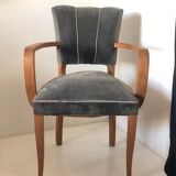 Armchair bridge mustache in blue gray velvet