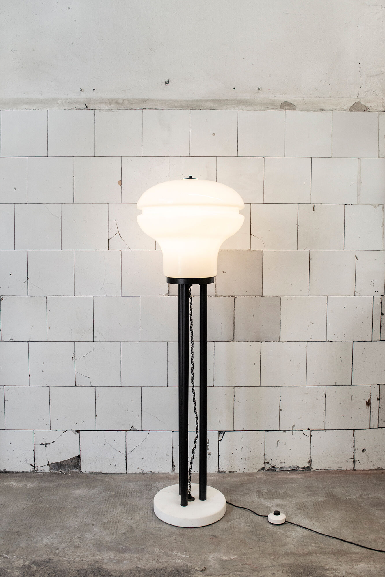 Iron floor lamp, glass and marble, Italy 70s
