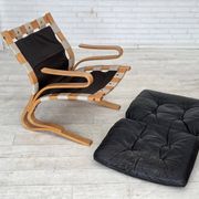 1970s, Norwegian design, armchair model "Kengu", leather, bent wood.