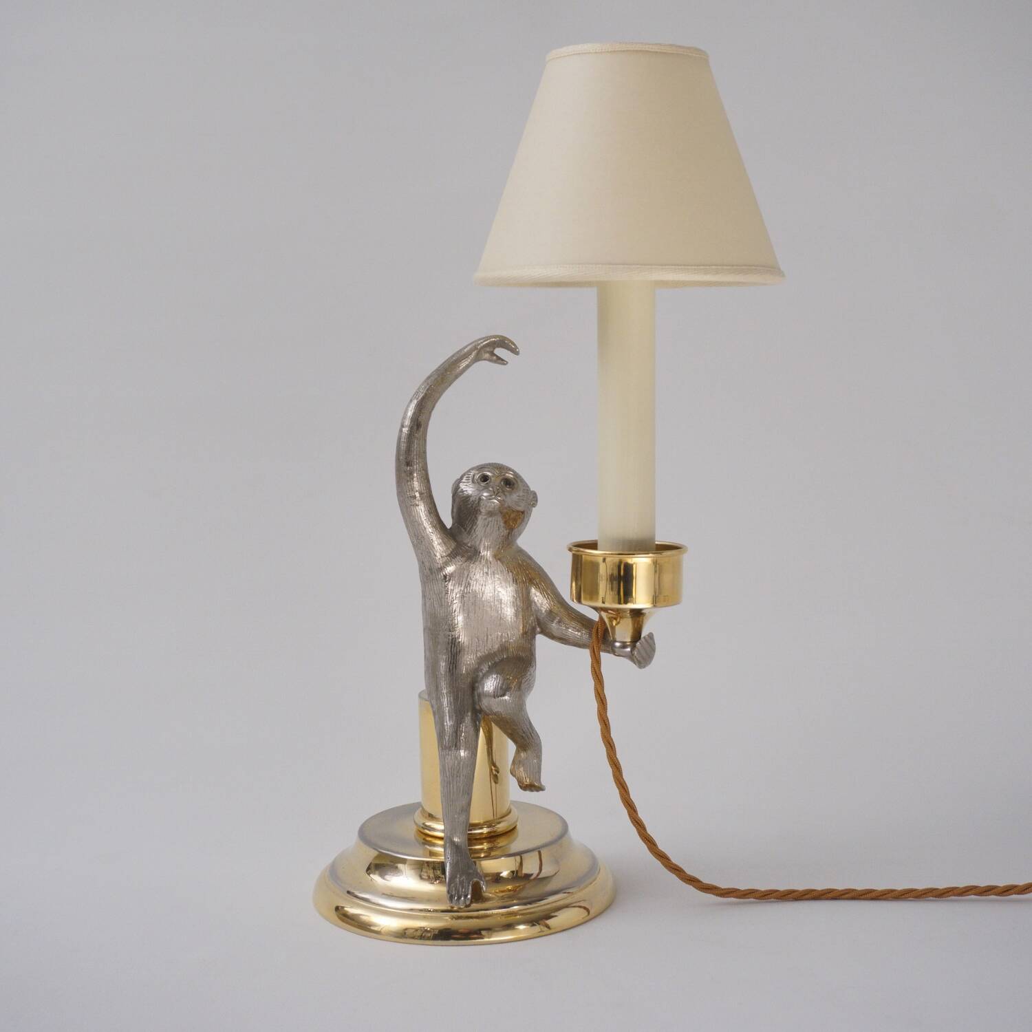 Hauy Pouigo Monkey candlestick table lamp silver plated bronze 1970's Italy