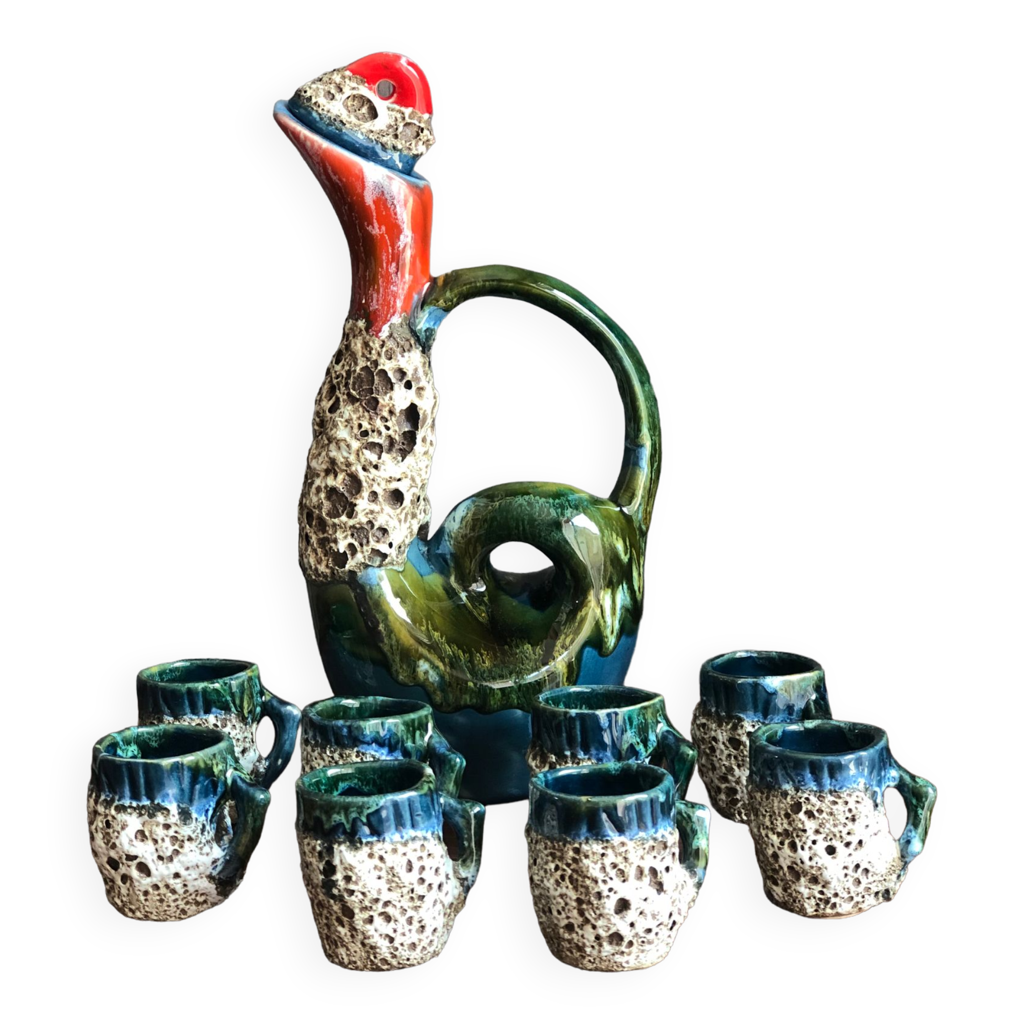 Vintage service style Vallauris called "sea foam" + 8 glasses