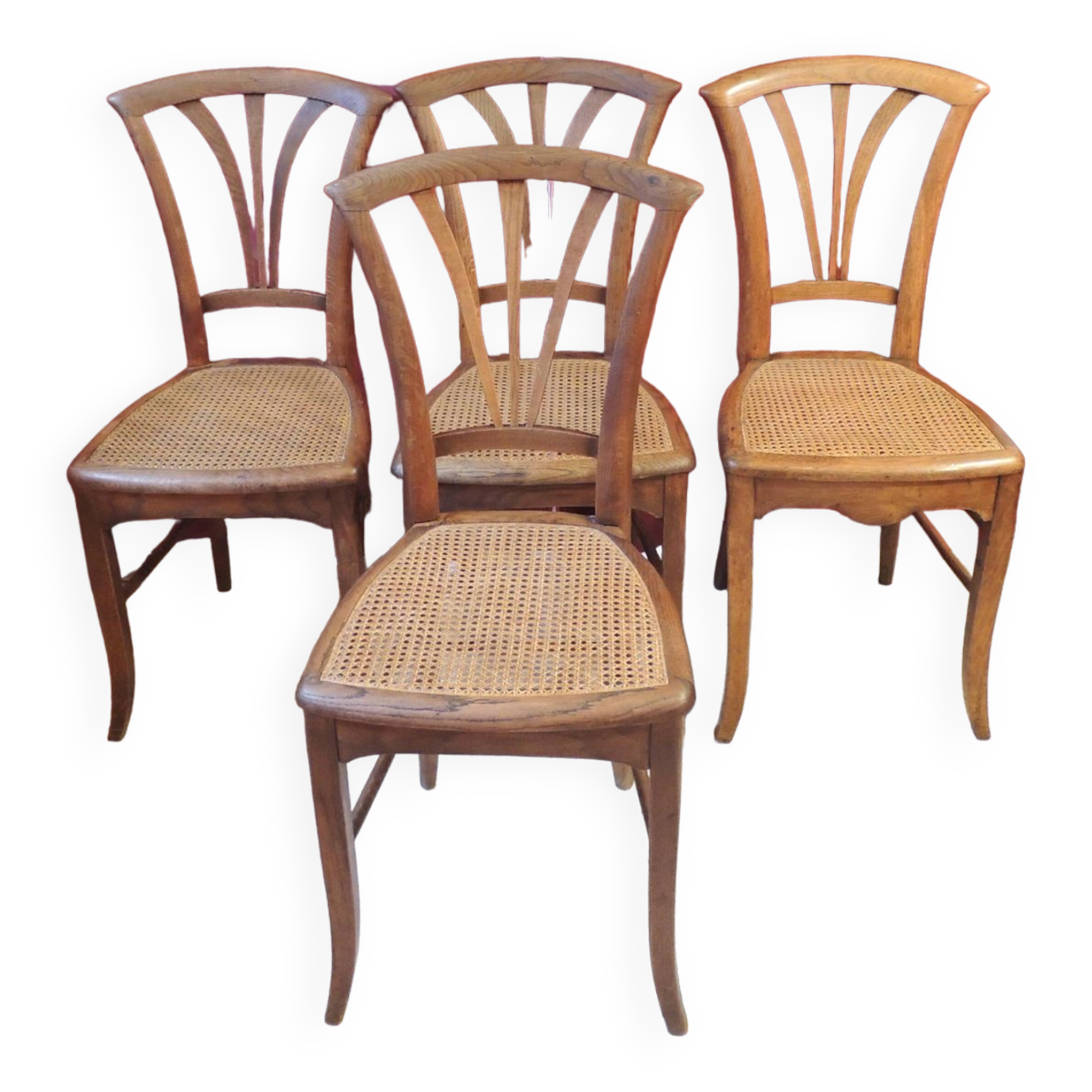 Set of four wooden chairs and canage / vintage seat