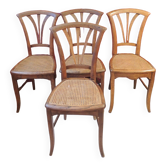 Set of four wooden chairs and canage / vintage seat
