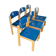 Series of 6 stackable vintage chairs, italian design, blue tinted beech, ca 1980