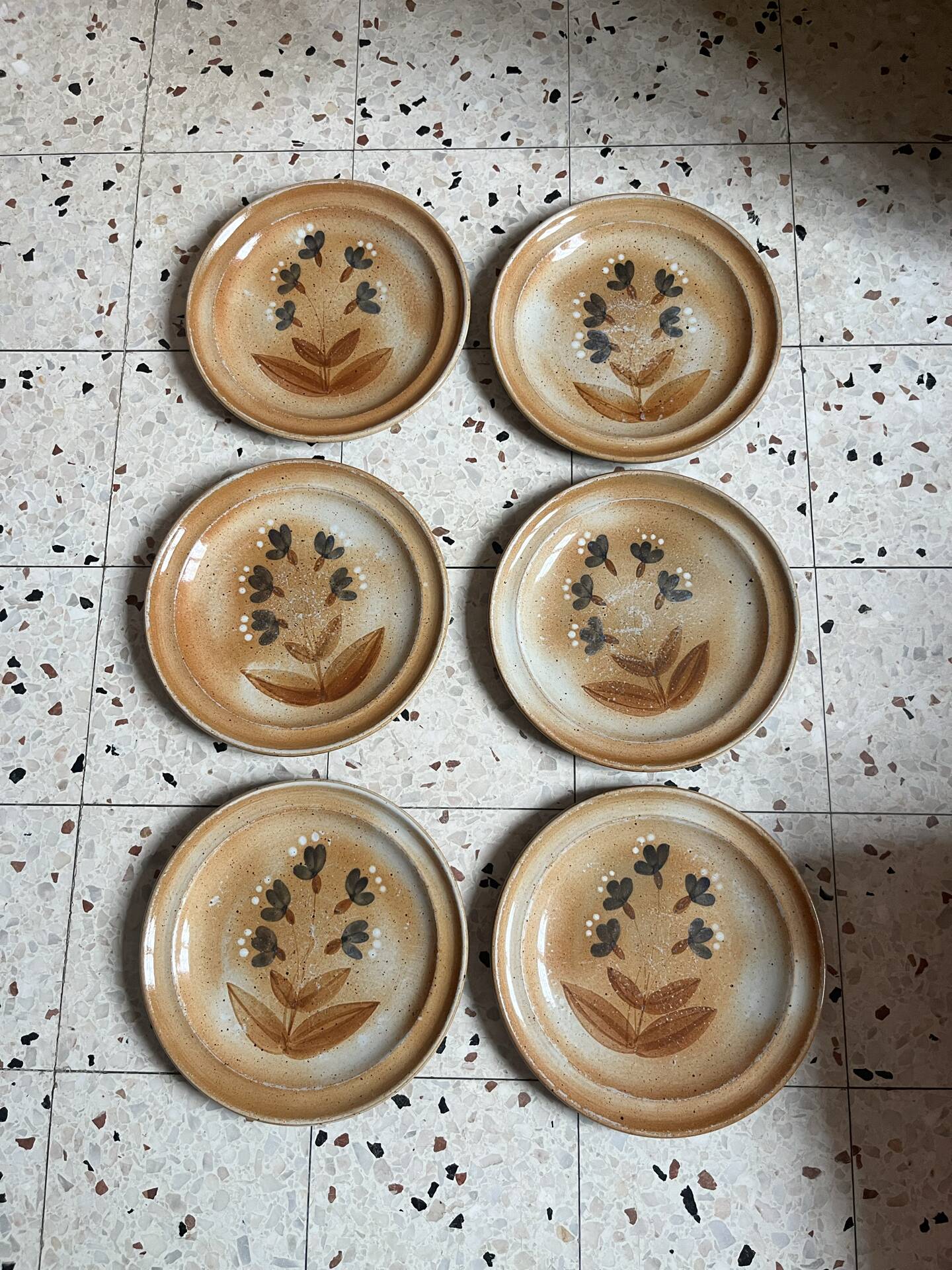 6 assiettes plates en grès 