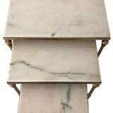 3 brass and marble nesting tables 1950