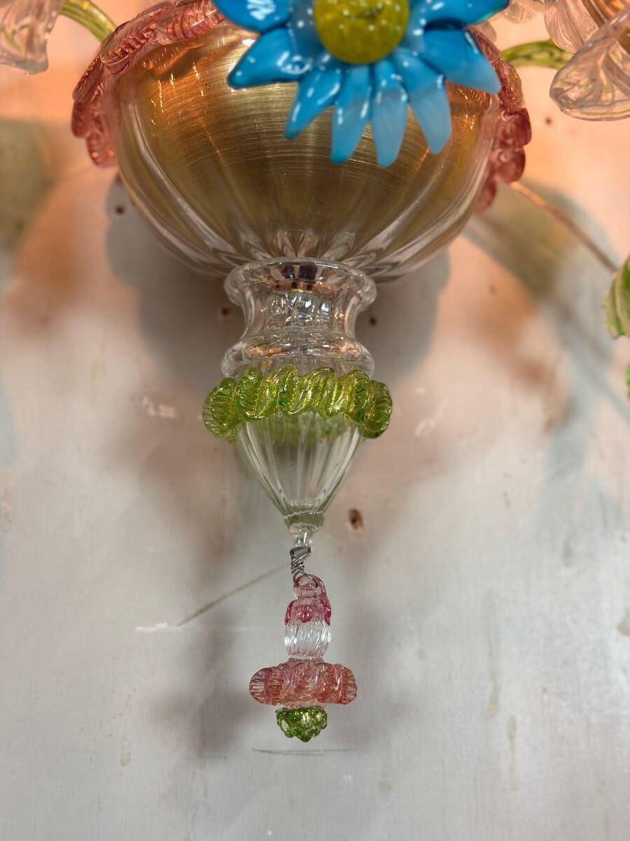 Set of 3 Venetian wall lights in multicoloured Murano glass, circa 1950