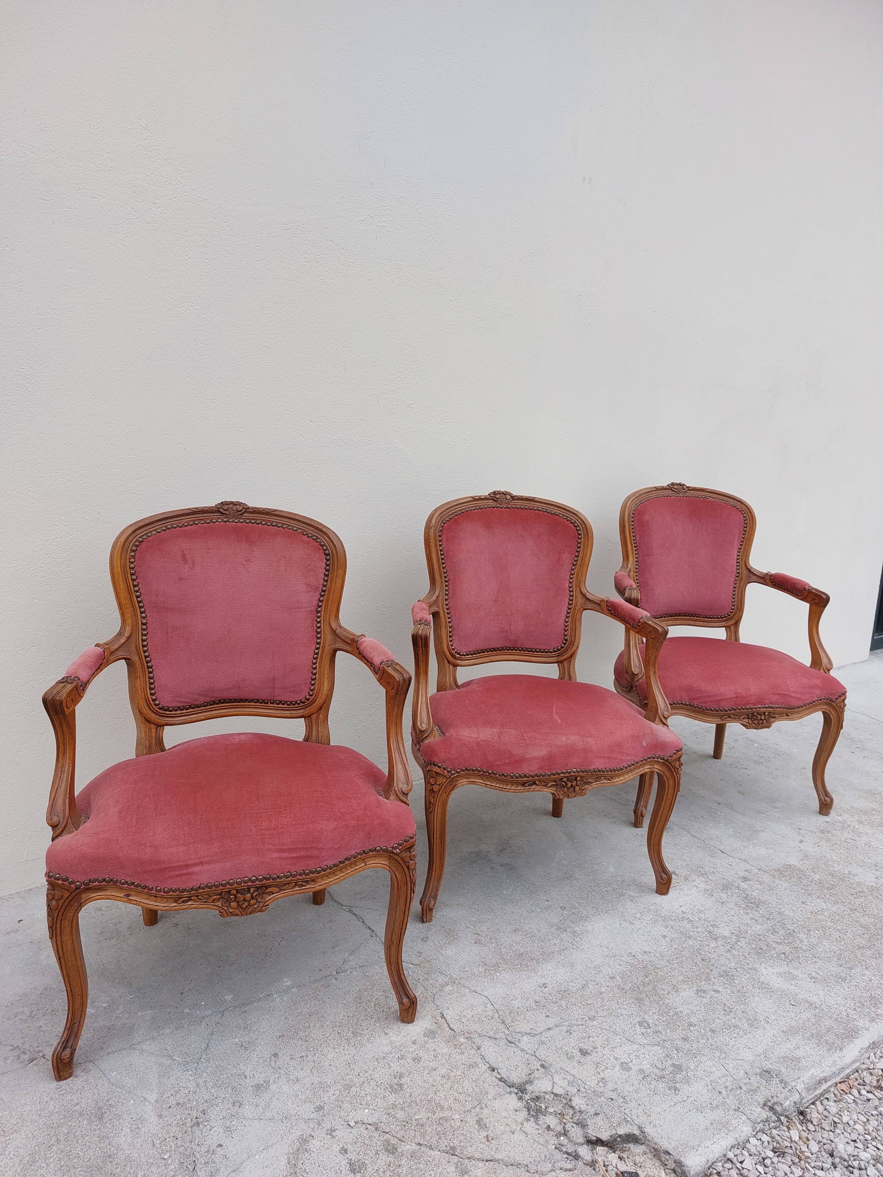 Series of 3 Louis XV chairs in old oak