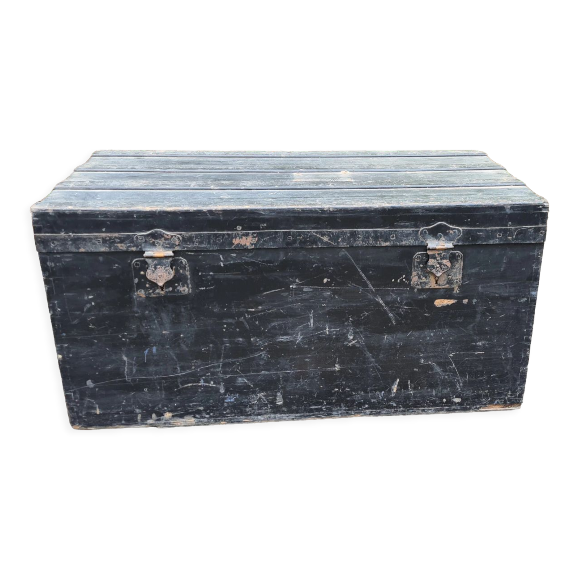 Old wooden trunk with interior compartments