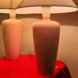 pair of 1970s lamps in matte pink ceramic and off-white lampshades, new inte