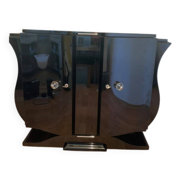 Cabinet de bar Art Déco français - Laque noire piano - 140 cm - Vers 1930 -