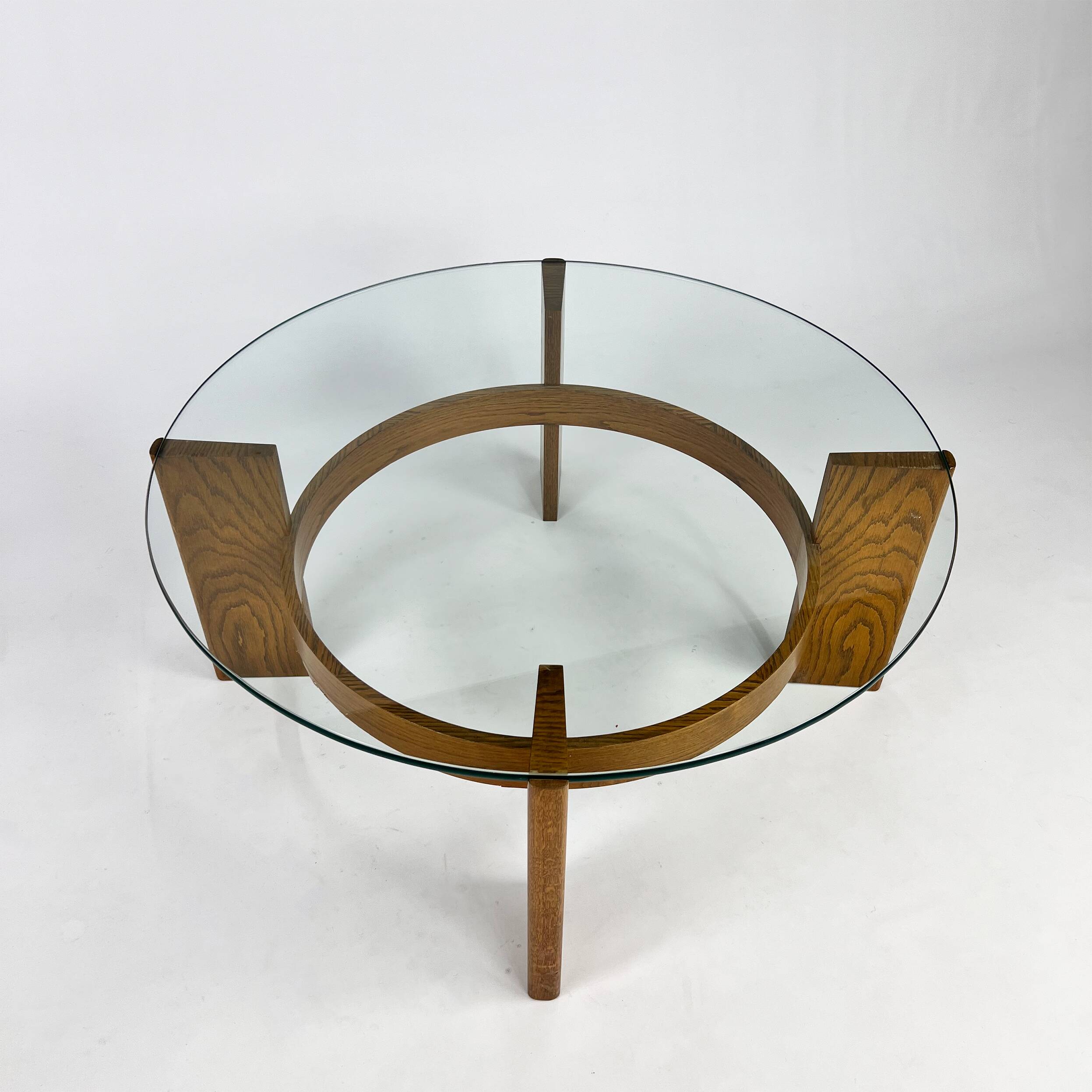Vintage Oak and Thick Glass Coffee Table, 1960