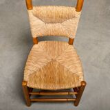 Spanish brutalist rustic Dining Chairs in Oak and Rush