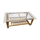 Vintage rattan and glass coffee table