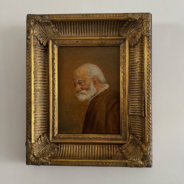 Huile sur panneau portrait d'homme barbu XIXe par Jean