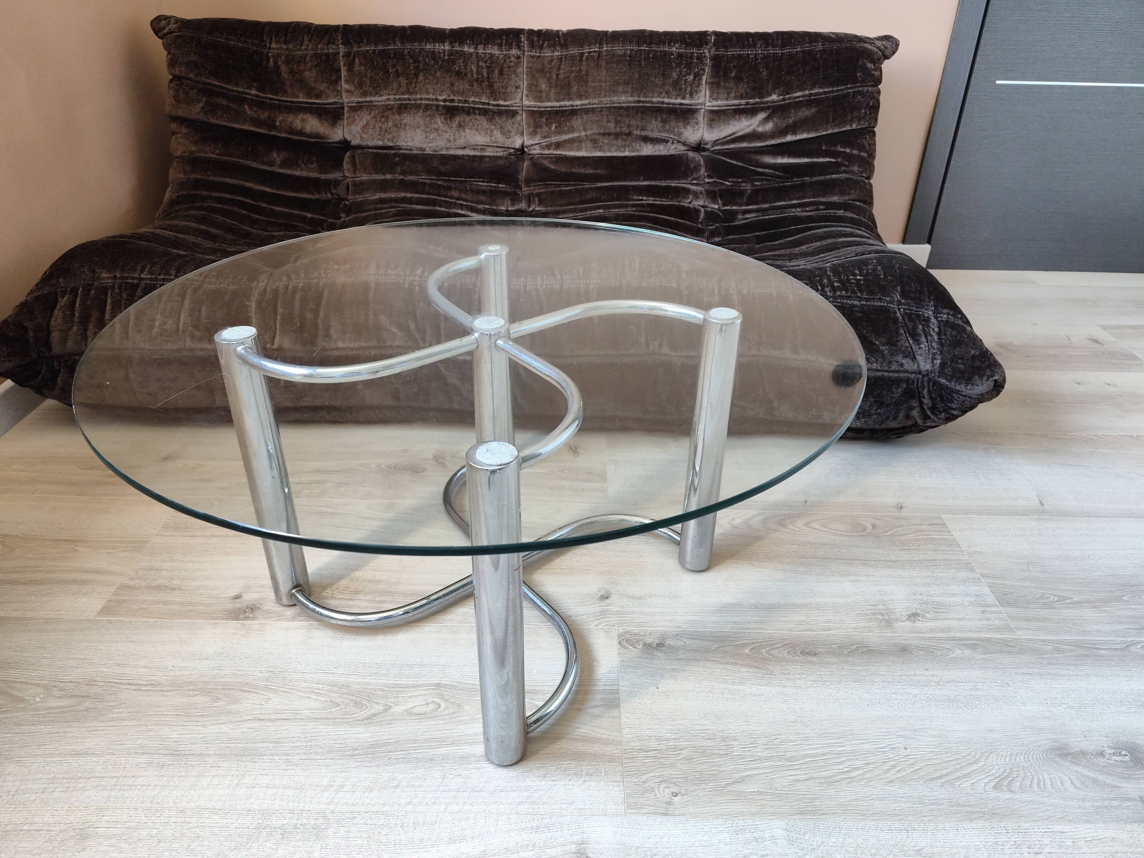 Vintage chrome steel and glass coffee table from Italy from the 70s