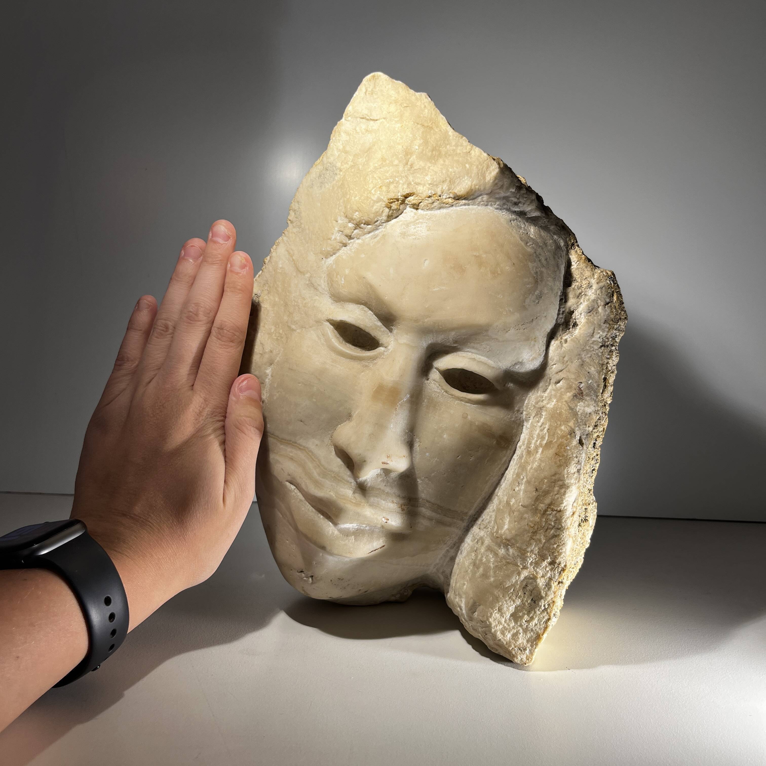 Marble bust/mask sculpture, Georg Glaser "Woman's Face" ca 1980