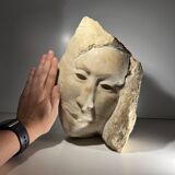 Marble bust/mask sculpture, Georg Glaser "Woman's Face" ca 1980