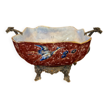 Ancienne jardinière asiatique en porcelaine émaillée