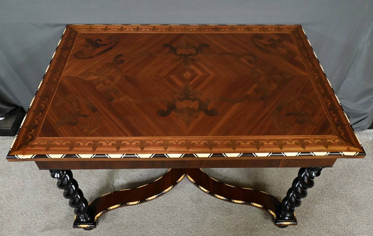 Desk table in precious wood marquetry, Napoleon III period – mid-19th century