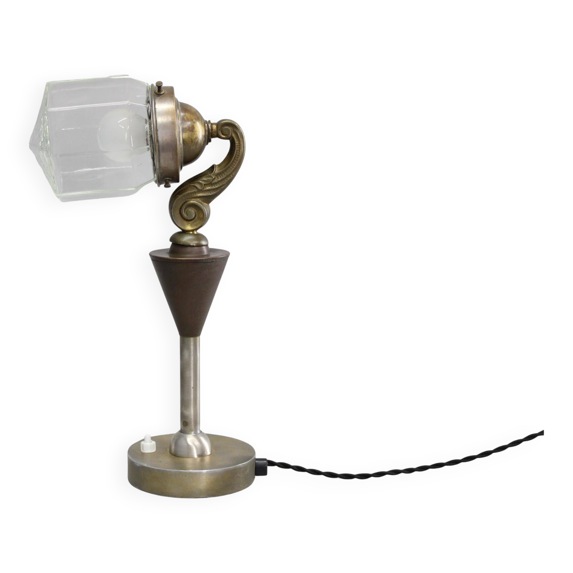 Lampe de bureau Sécession des années 1930, en laiton et verre, Tchécoslovaquie