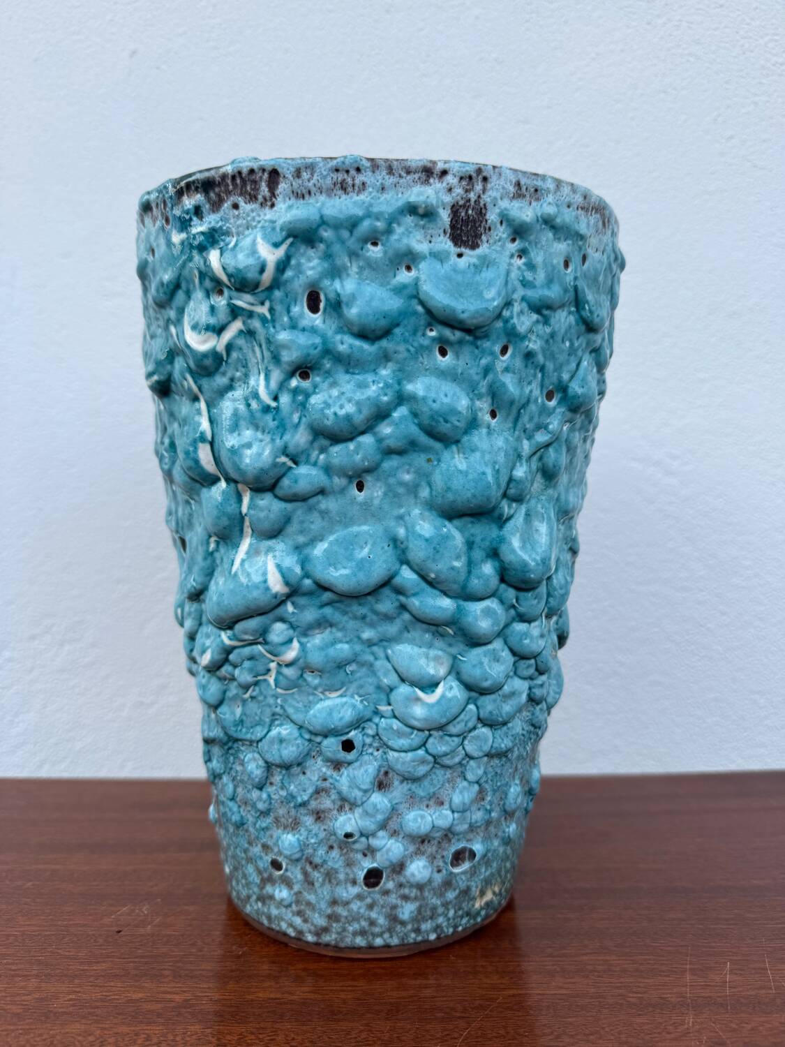 Vase céramique écume bleu années 60