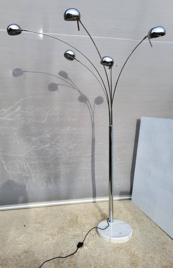 Vintage ARC floor lamp with 5 adjustable chrome arms on marble base
