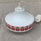 Pendant lamp, white opaline globe with a vintage red design floral pattern 1970