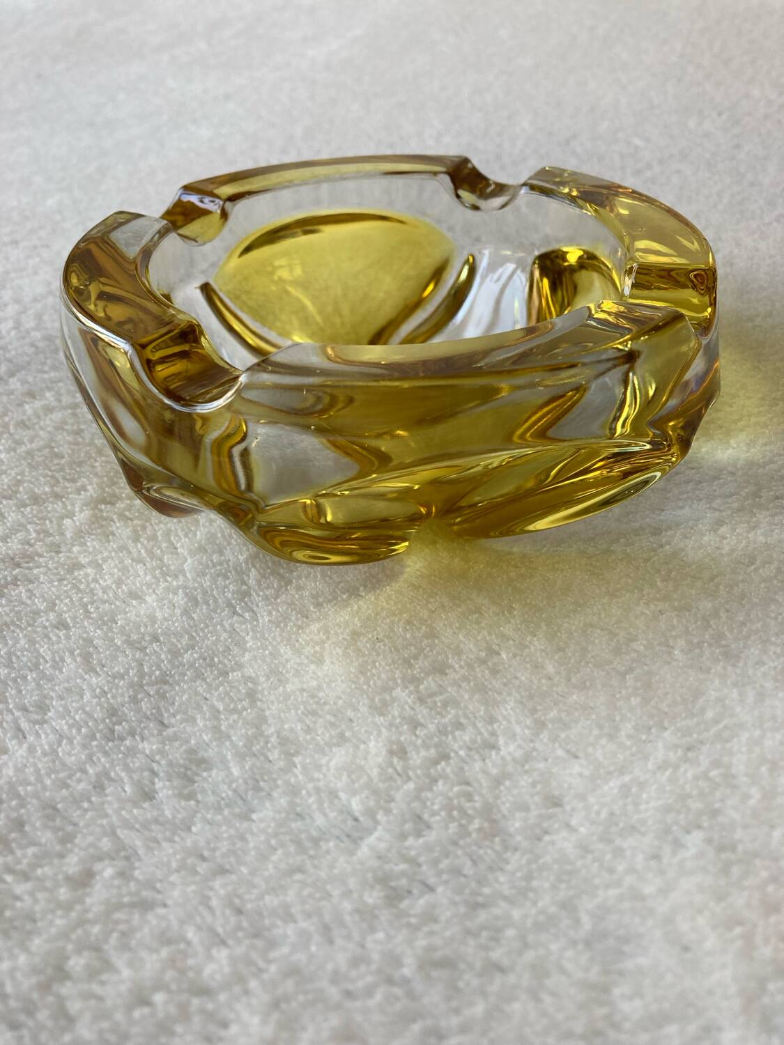 Vintage two-tone yellow glass ashtray