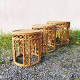 Vintage peacock rattan wicker nesting side tables