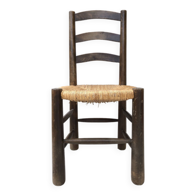 Chaise bois paillée brutaliste