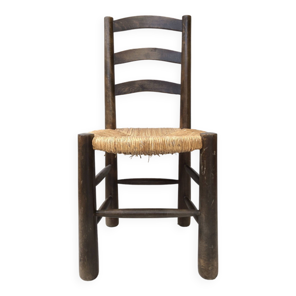 Chaise bois paillée brutaliste