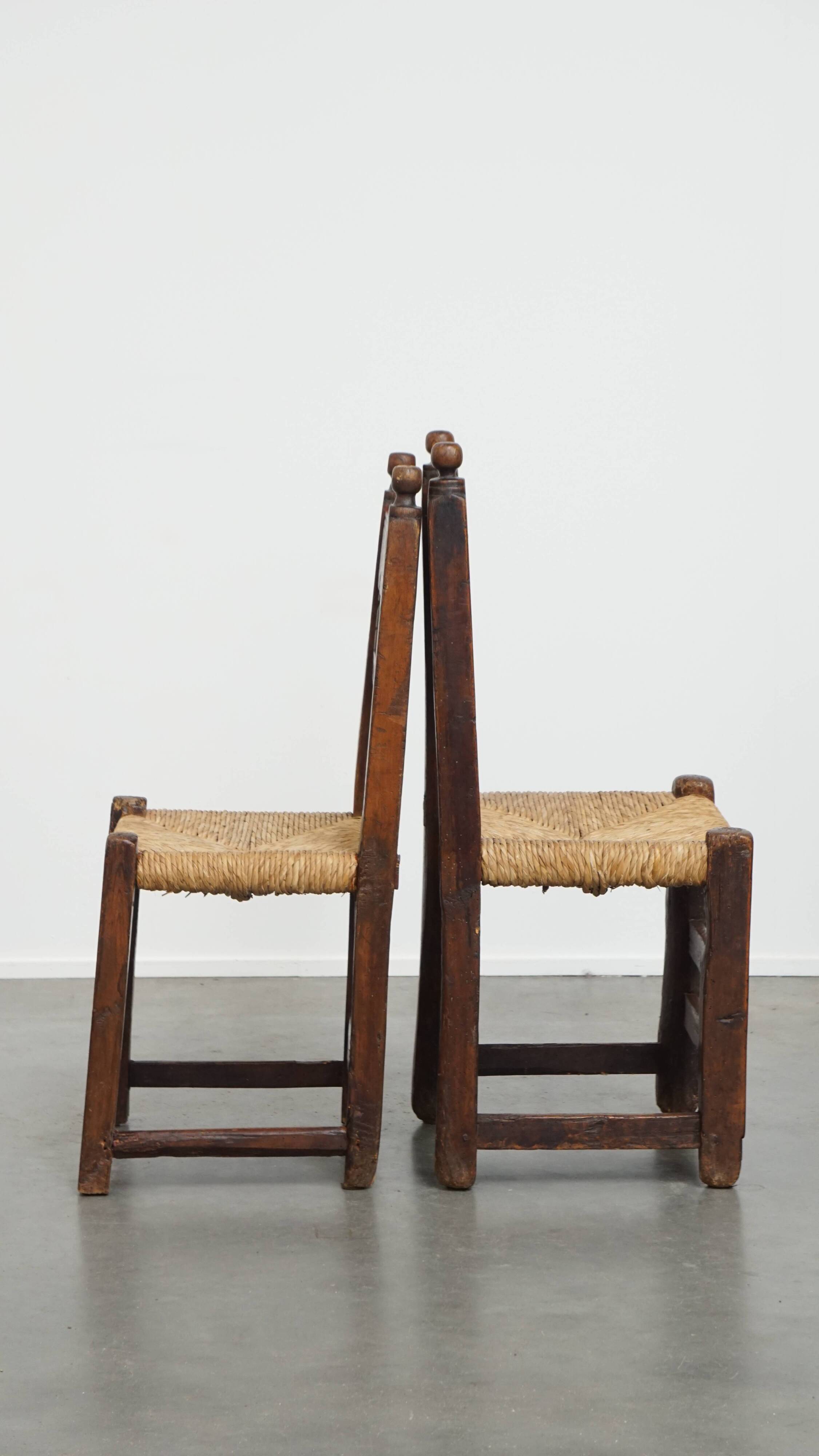 Set of 4 Antique Spanish Country Chairs with Woven Rattan Seats