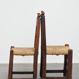 Set of 4 Antique Spanish Country Chairs with Woven Rattan Seats