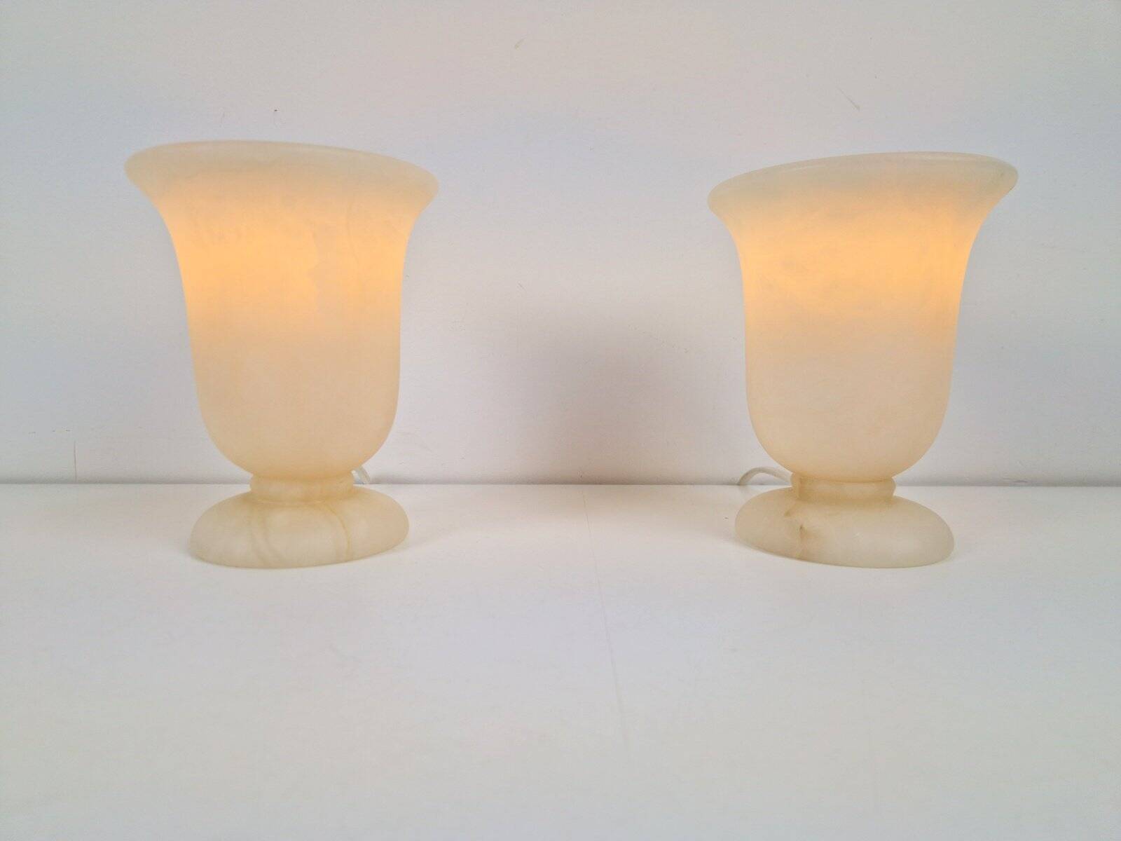 Neoclassical Goblet-Shaped Alabaster Table Lamps Spain, 1980s, Set of 2