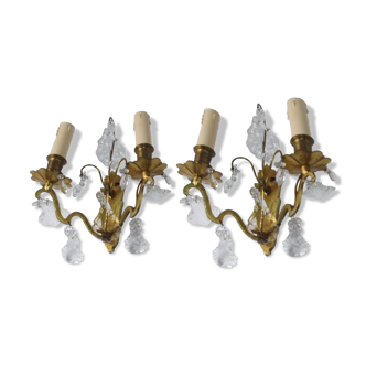 Pair of gilt bronze wall lights antique flower torch lamp