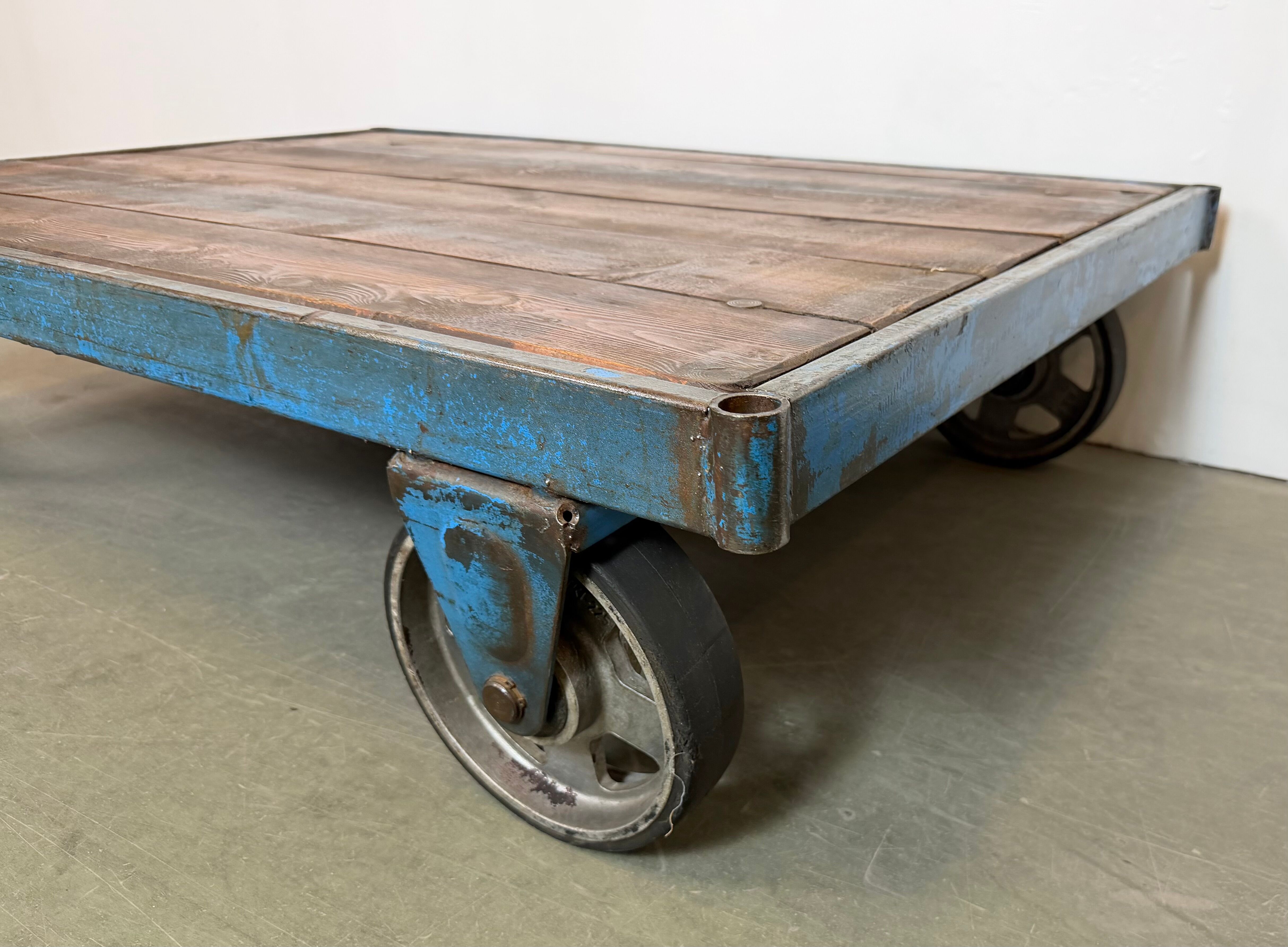Large Blue Industrial Coffee Table Cart, 1960s