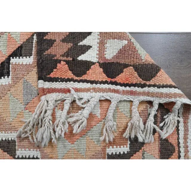 Handwoven Orange Wool Turkish Oushak Runner Rug 99x343