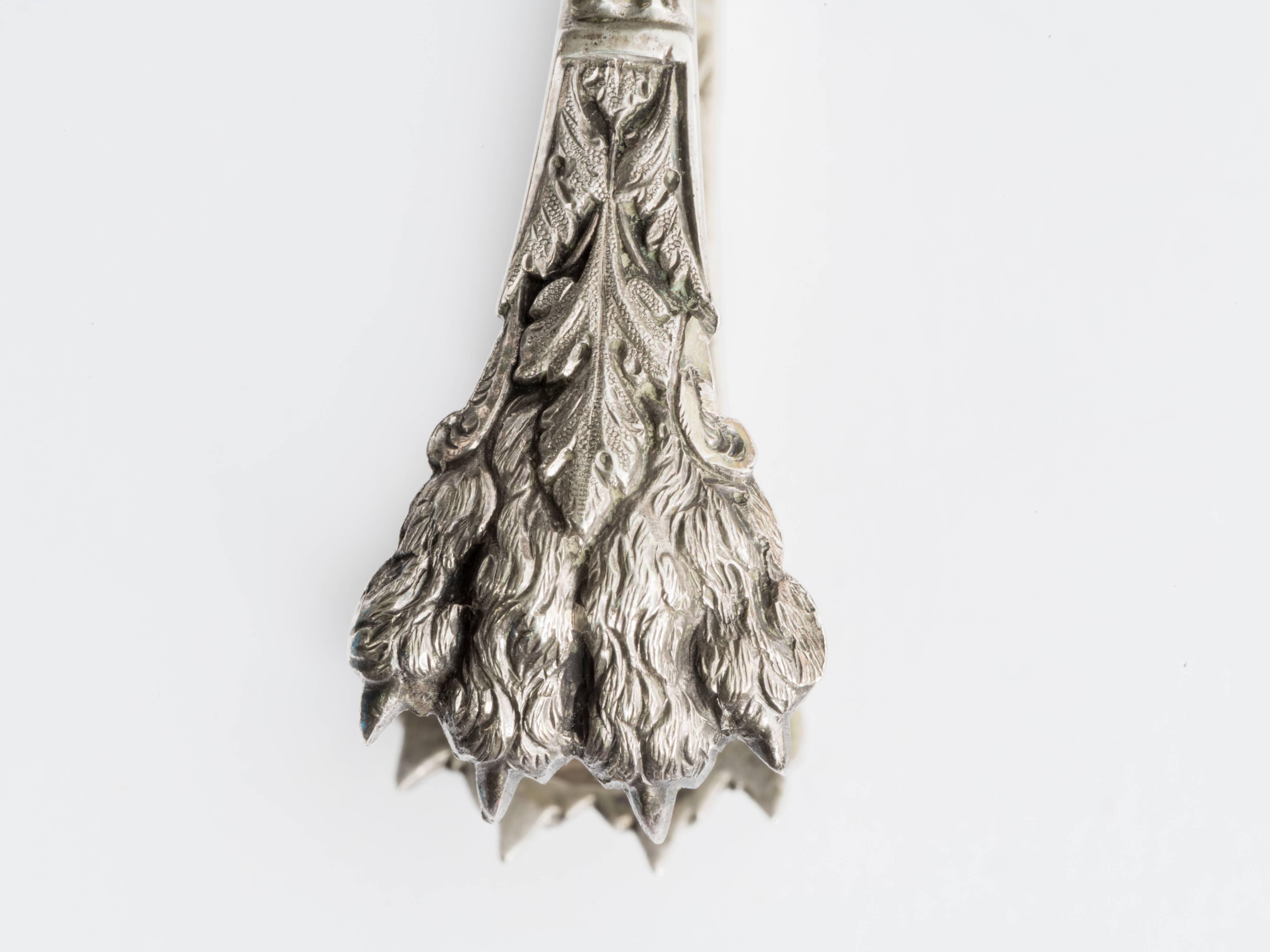 Solid silver sugar tongs, lion claws, Tallois and Mayence
