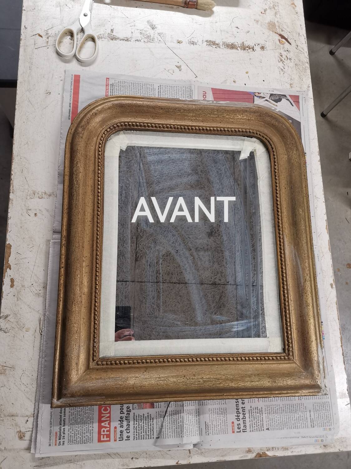 Antique Louis Phillipe mirror gilded with imitation gold copper leaf