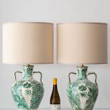 Pair of Spanish Revival Ceramic Table Lamps from Granada, New Linen Lampshades