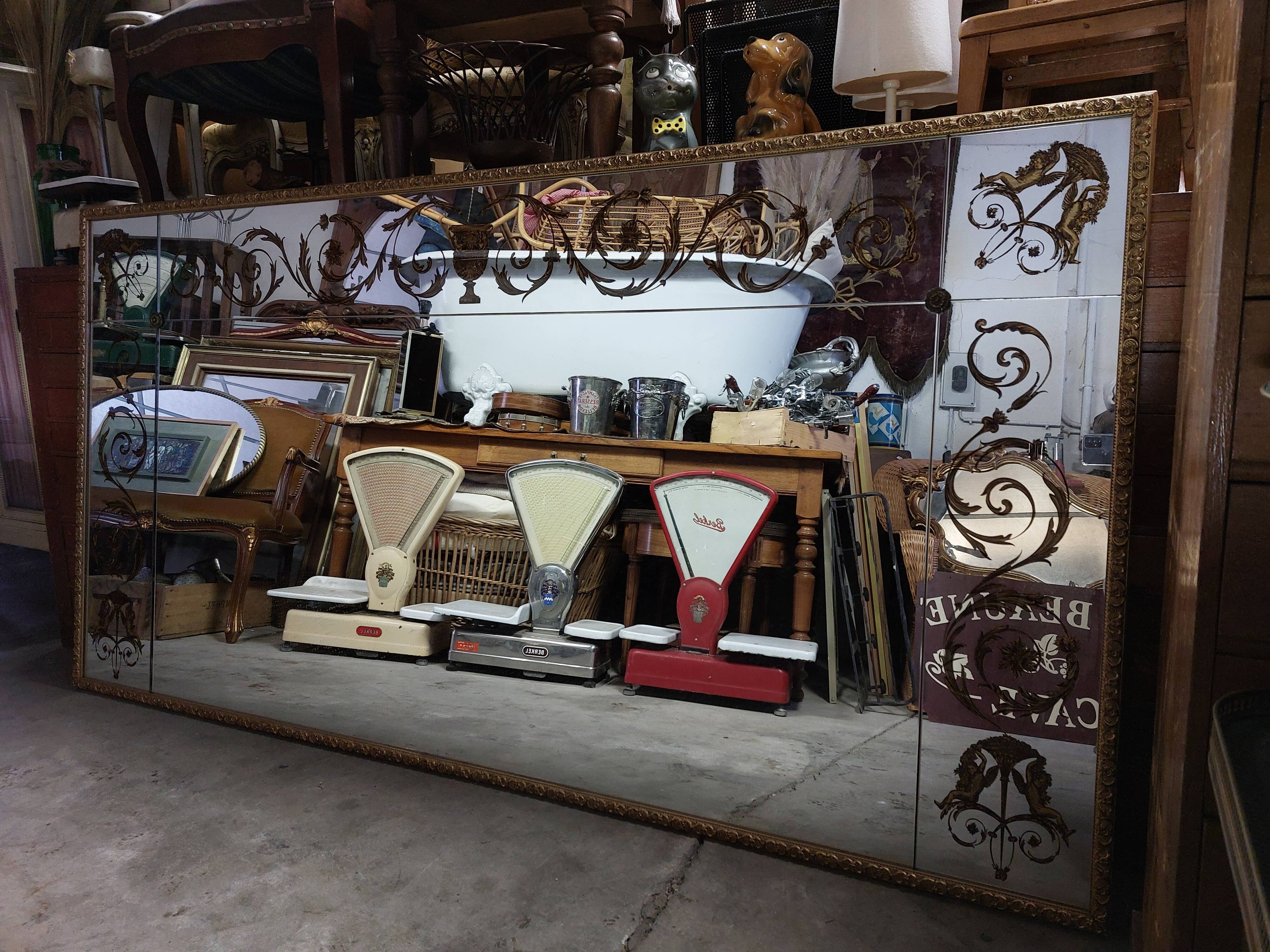 Venetian Mirror Art Deco brasserie bistro in eglomerized glass 204x105cm