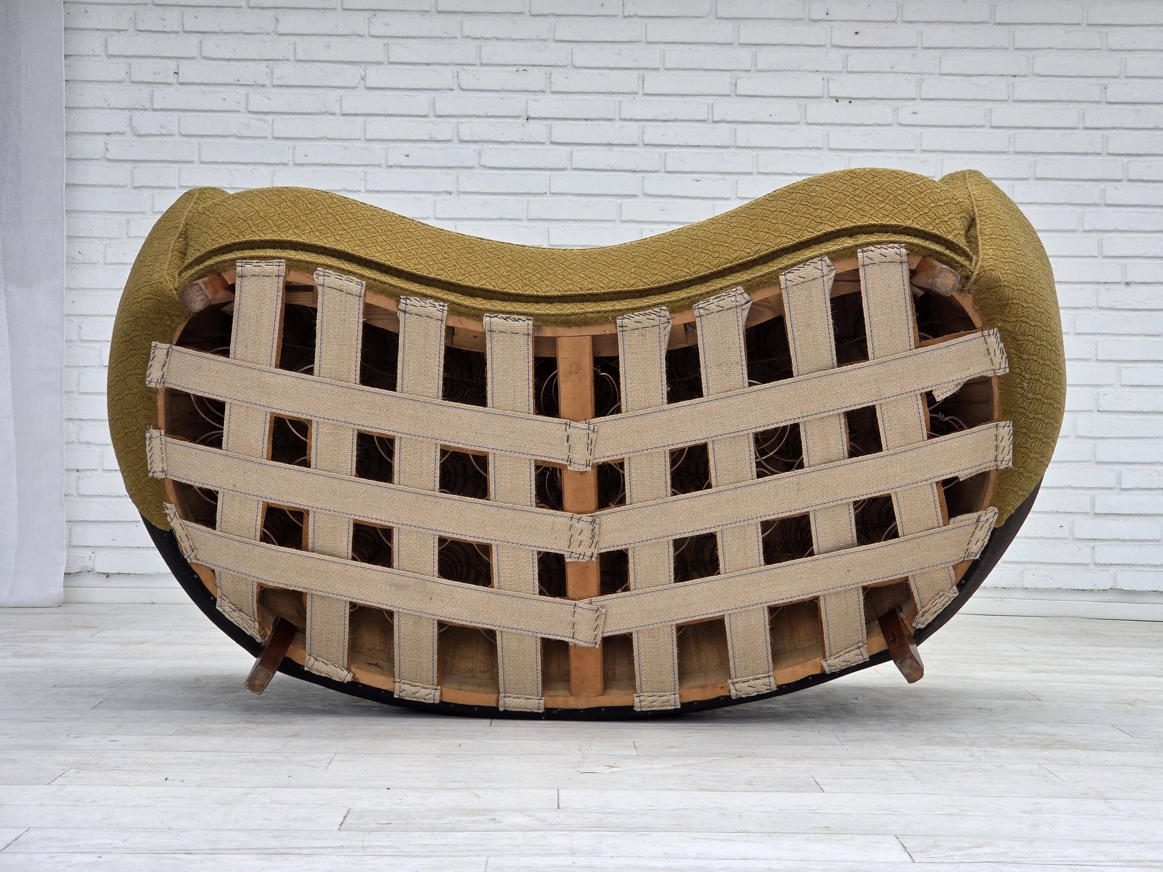 1960s, Danish 2-seater "Banan" sofa, green furniture wool, ash wood.