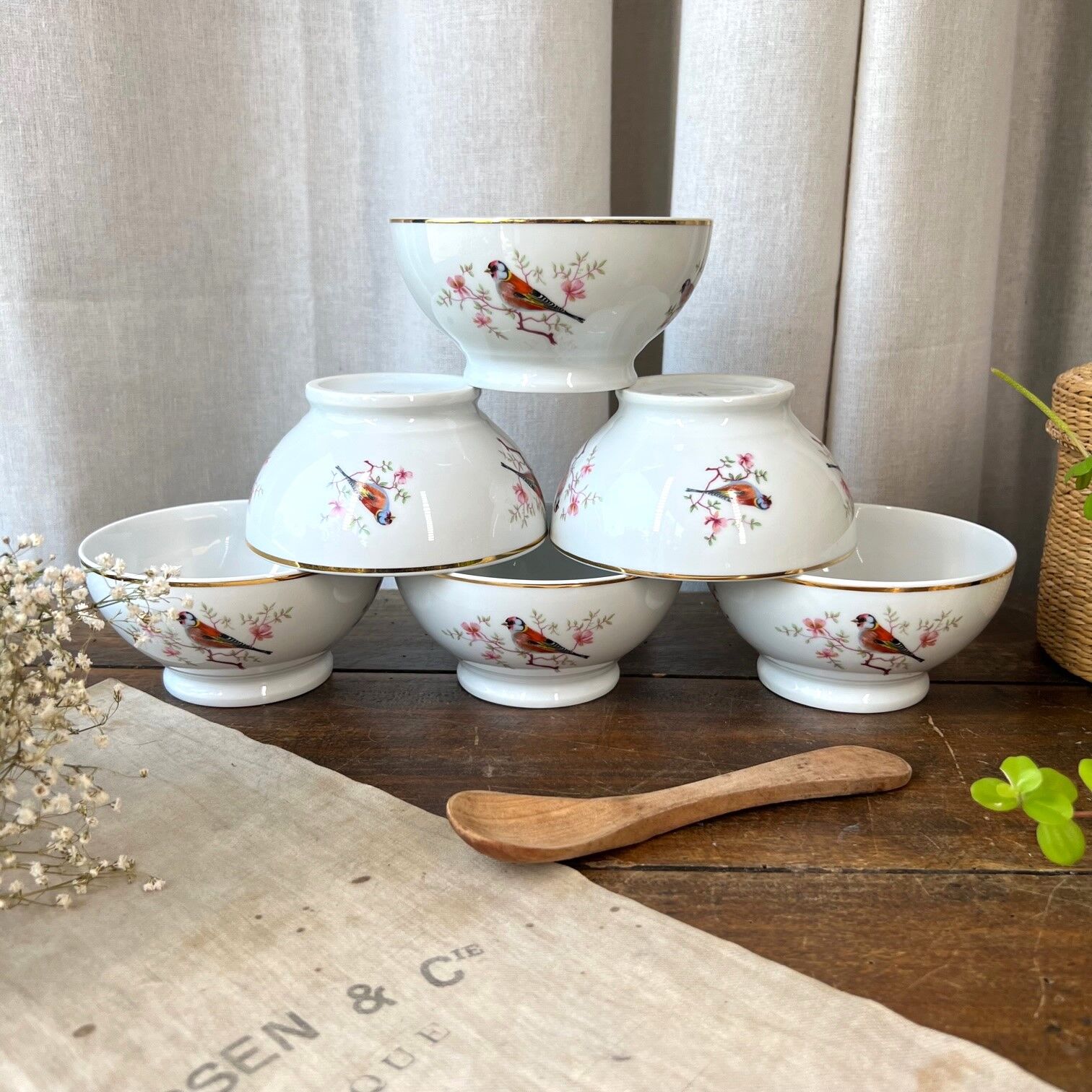 6 porcelain bowls "birds"