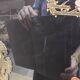 Vintage Chinese lacquer cabinet with black flowers and birds / bohemian